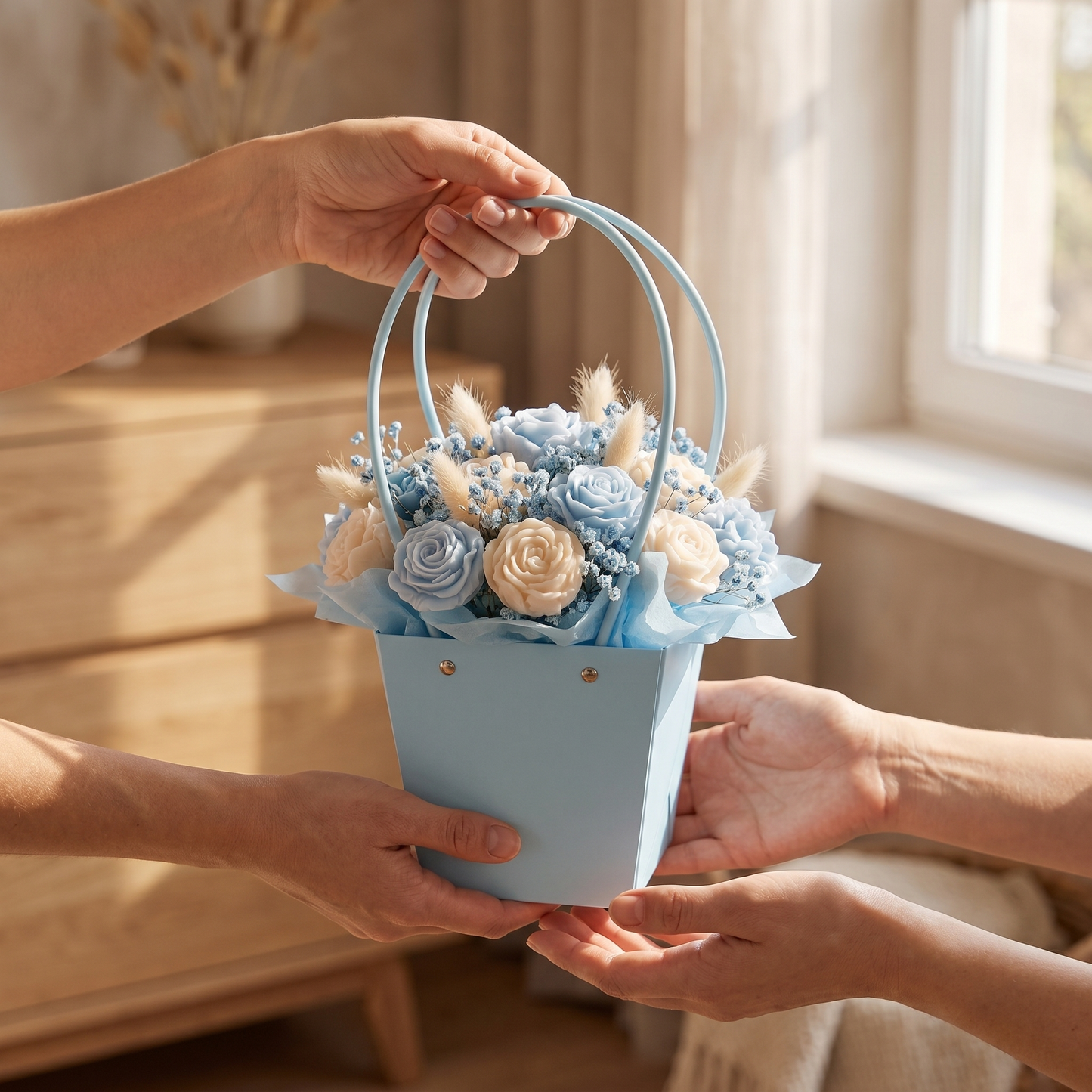 Koszyczek niebiskich róż